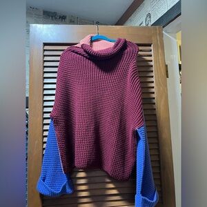 Free People Burgundy, Peach and Blue Knit Turtleneck